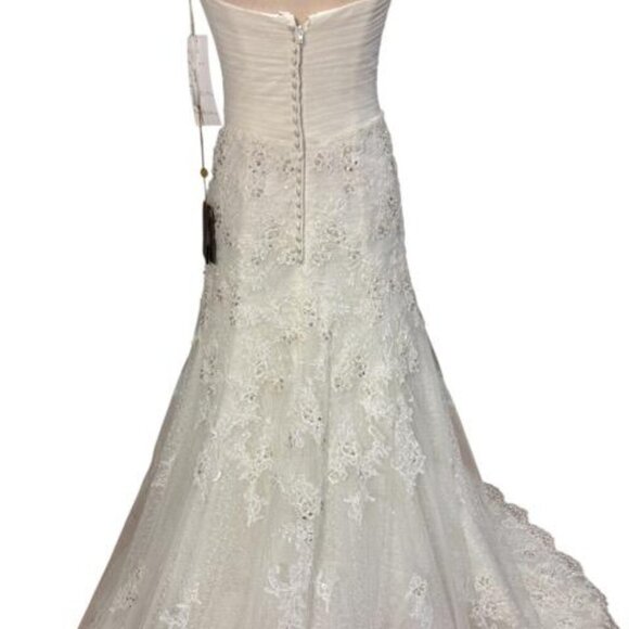 Demetrios Ivory Lace Embroidered Beaded Strapless Wedding Gown - Picture 5 of 5